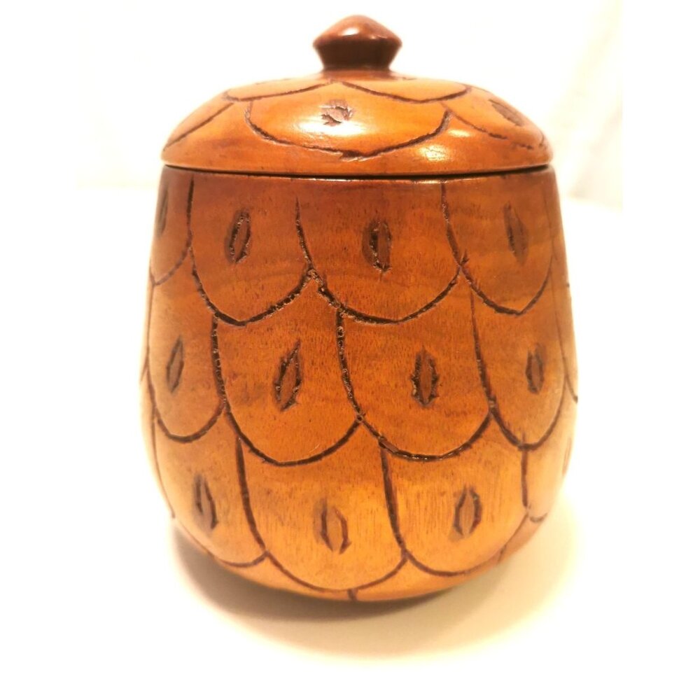 Acorn Hardwood Lidded Container Hand Carved Vintage